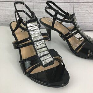 Rialto Sparkle Strappy Kitten Heels 7 Black Shiny Evening Cocktail HOCO Formal
